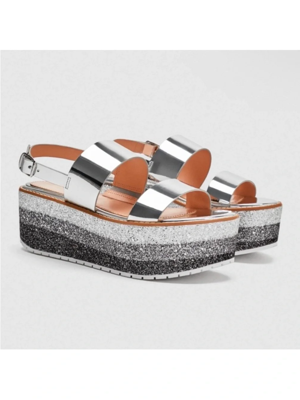 Zara Metallic Platform Sandals - Picture 1 of 5